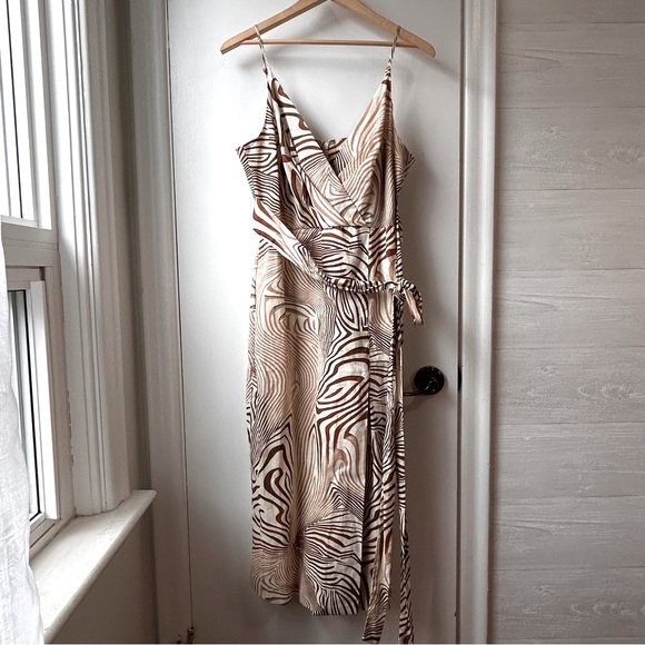 REISS Linen Rosie Animal Print Midi Dress Brown - Picture 4 of 12